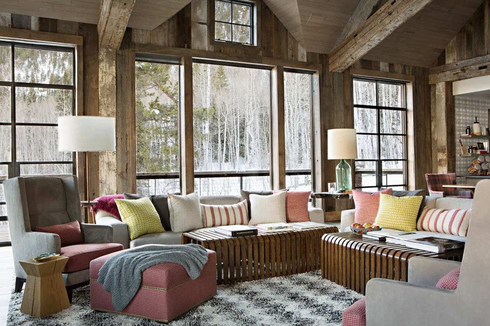 Свежая идея для дизайна: открытая гостиная комната в стиле рустика - отличное фото интерьера