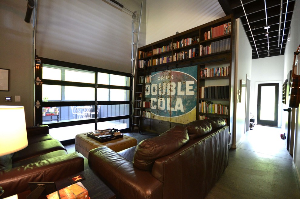 Living room - industrial living room idea in Nashville