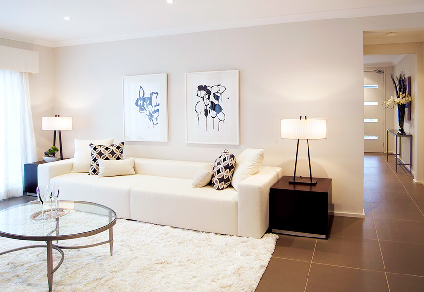 Medium sized contemporary open plan living room in Sydney with white walls.