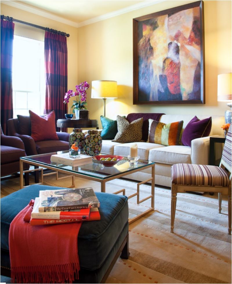 Example of a mid-sized eclectic formal carpeted living room design in Dallas with yellow walls