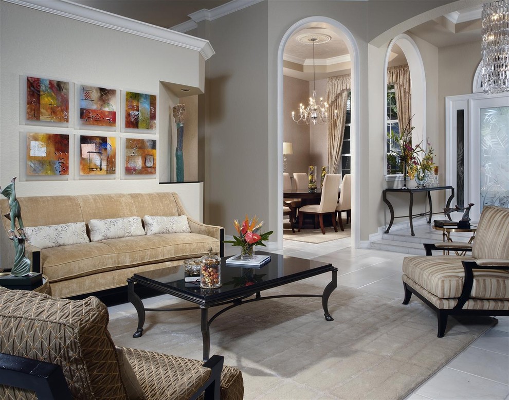 Inspiration for a timeless formal living room remodel in Miami with beige walls