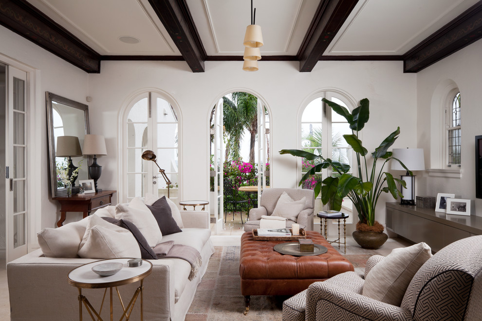 Inspiration for a large mediterranean open concept and formal living room remodel in Sydney with white walls