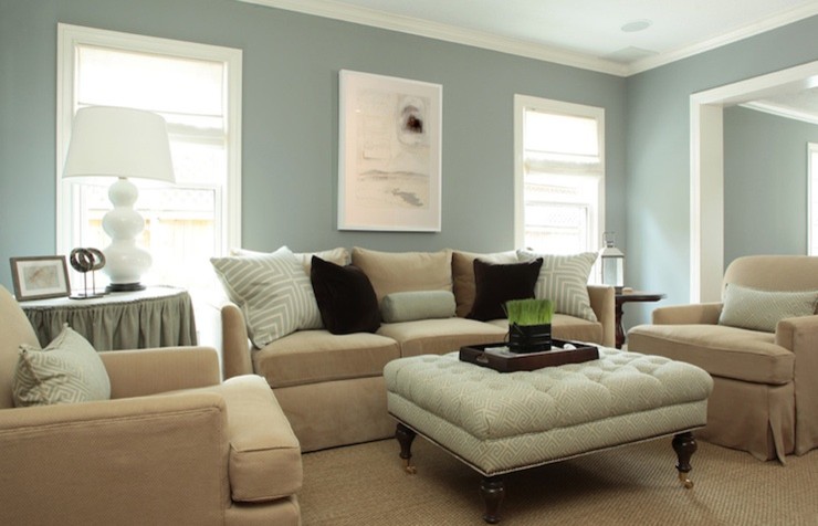 Traditional grey and teal living room in Other.