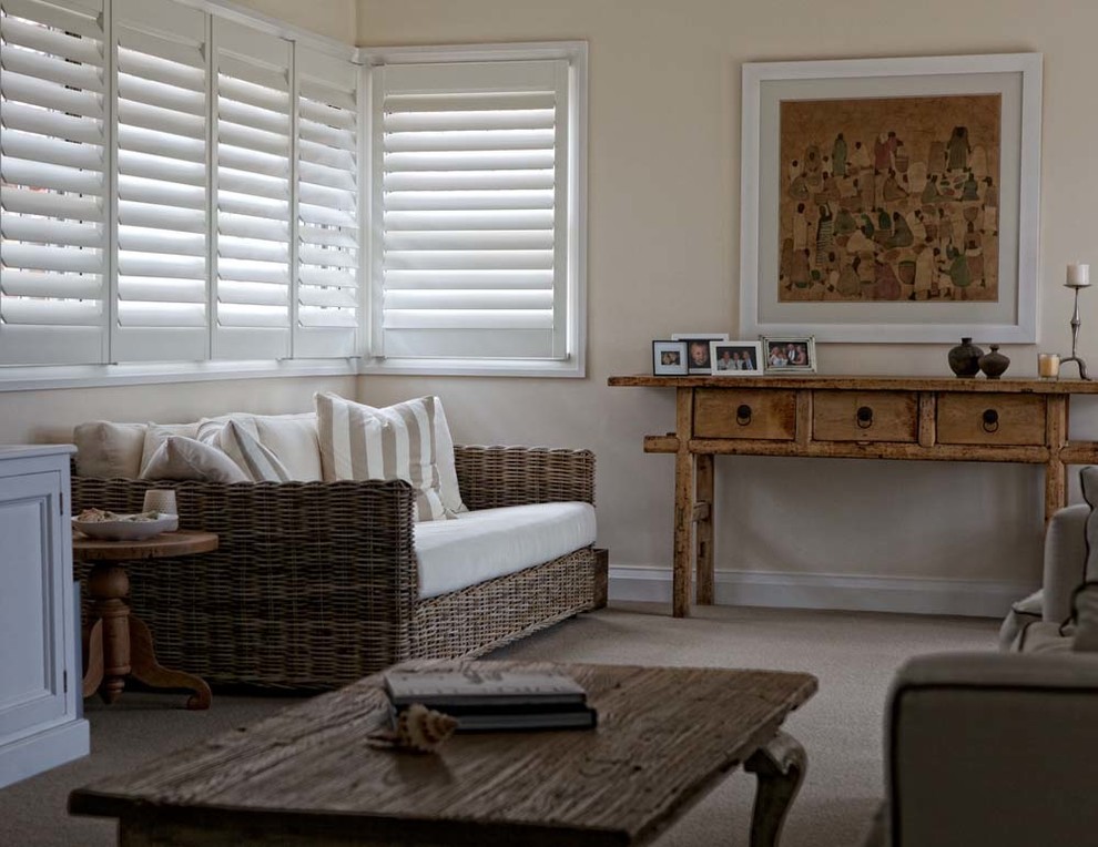 Living Room Plantation Shutters - Farmhouse - Living Room - Brisbane