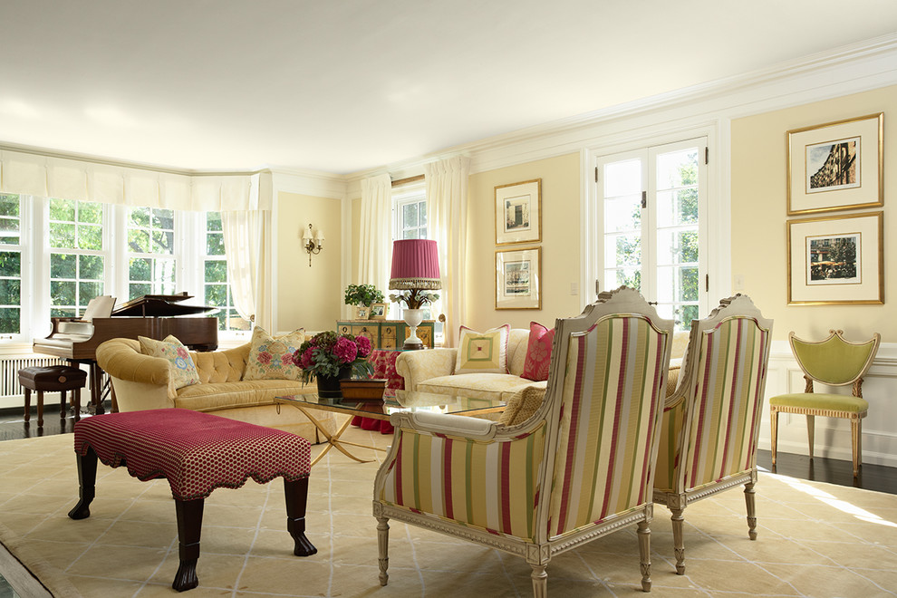 Elegant living room photo in Minneapolis with a music area and beige walls