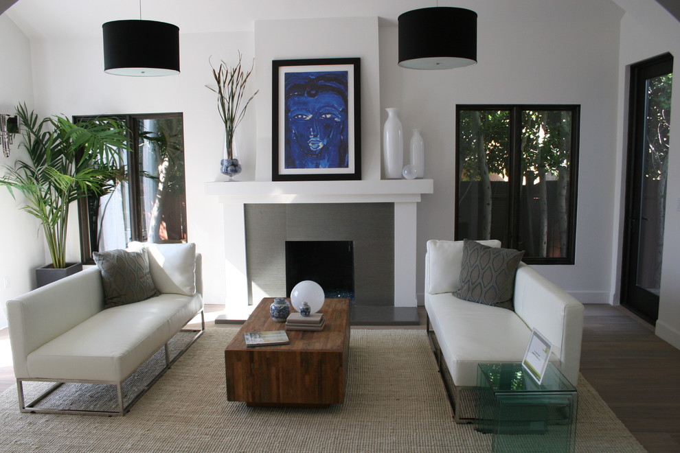 Inspiration for a contemporary living room remodel in Los Angeles with white walls