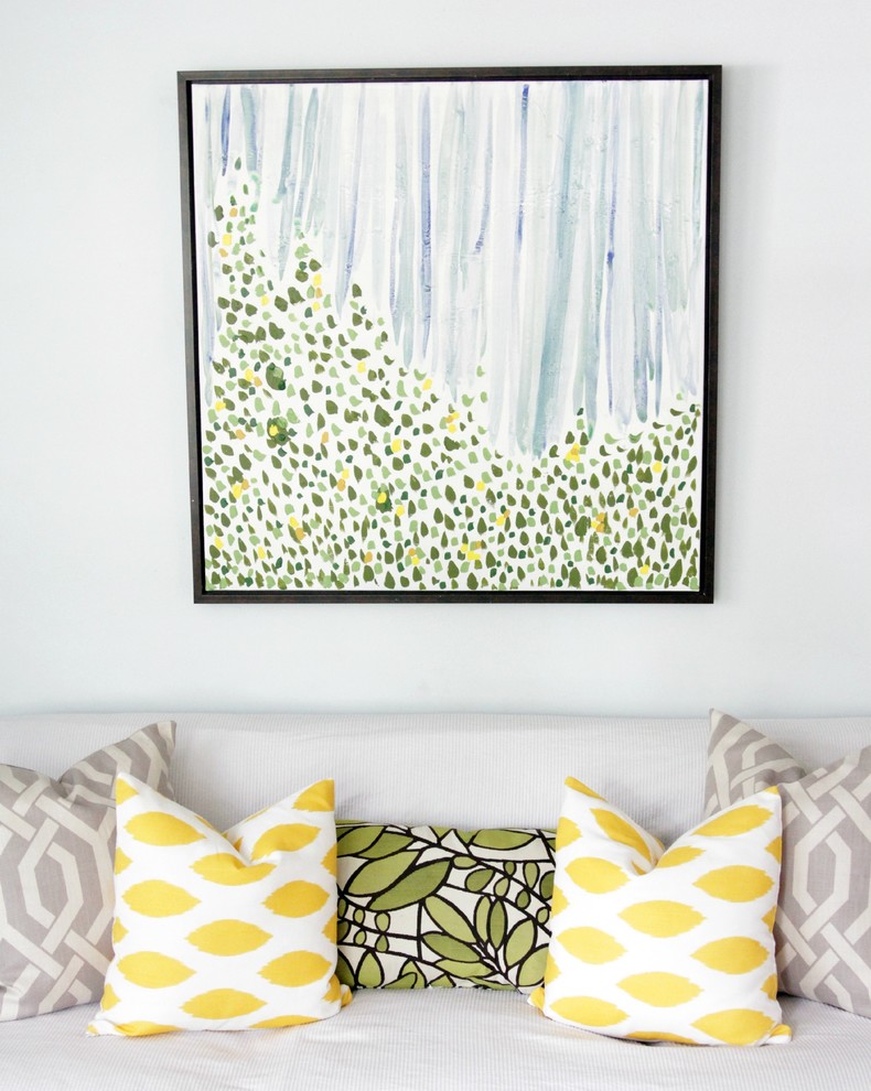 Example of an eclectic living room design in Houston with white walls
