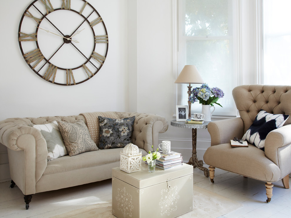 Design ideas for a large country living room in London.