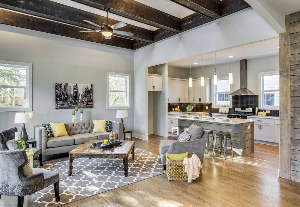 Living Room with Dark Exposed Beams - Modern - Living Room - Nashville ...