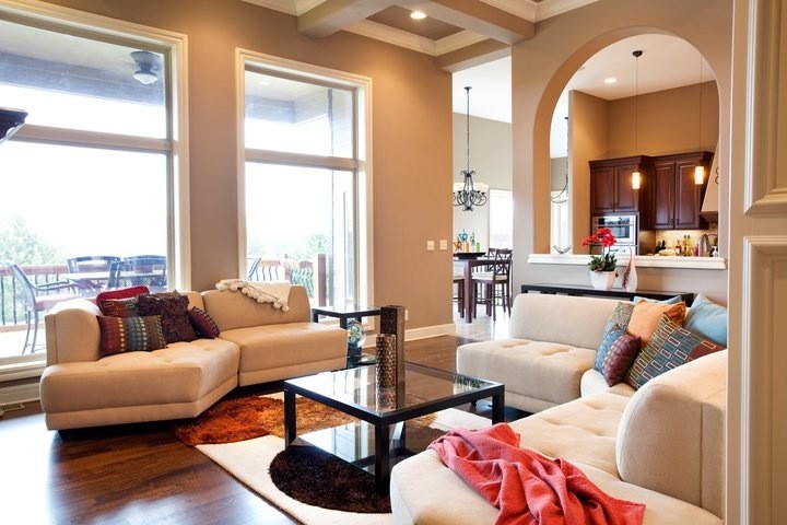 Trendy living room photo in Wichita