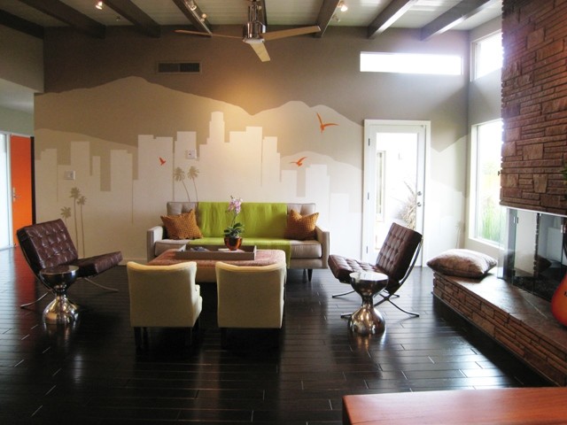 Пример оригинального дизайна: гостиная комната в современном стиле