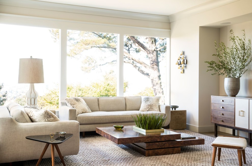Immagine di un soggiorno minimal con sala formale e pareti beige