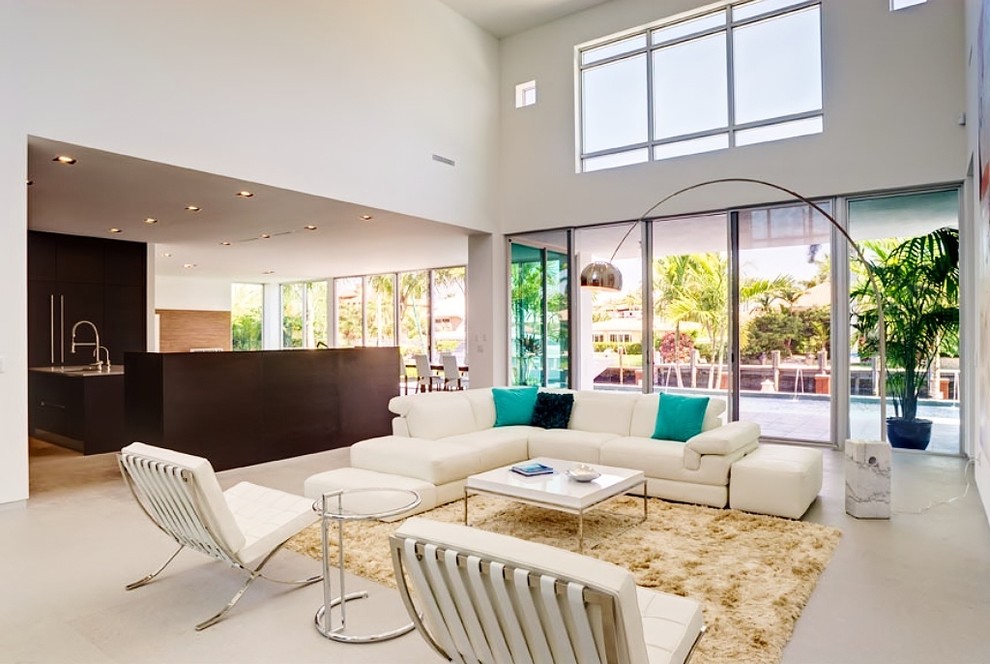 Living room - contemporary concrete floor living room idea in Miami
