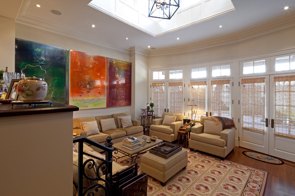 Inspiration for an expansive traditional living room in Toronto with beige walls.