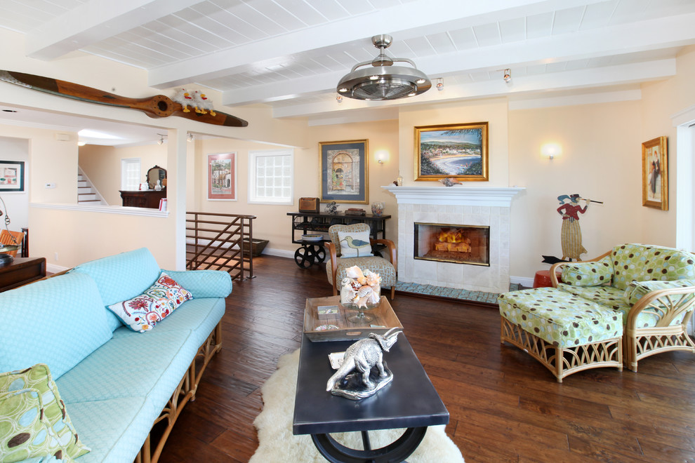 World-inspired open plan living room in Orange County.