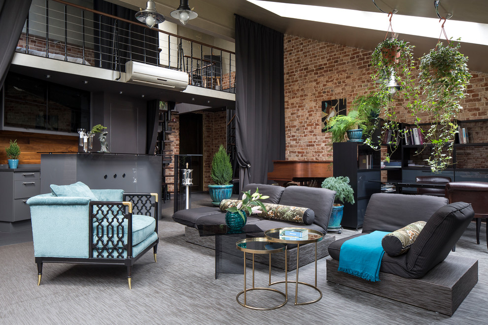 Свежая идея для дизайна: парадная гостиная комната в современном стиле с коричневыми стенами без телевизора, камина - отличное фото интерьера