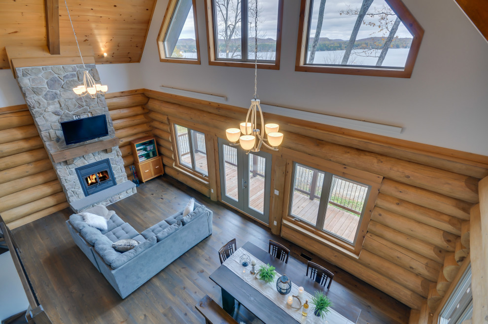 Log Cottage Lac des Plages Bois rond Nórdico Salón Montreal