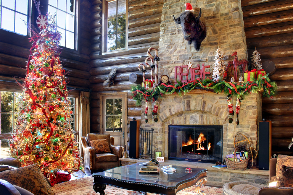 Example of a mountain style living room design in Los Angeles