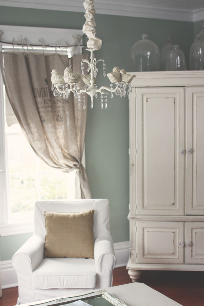 Cottage chic living room photo in Hawaii with green walls