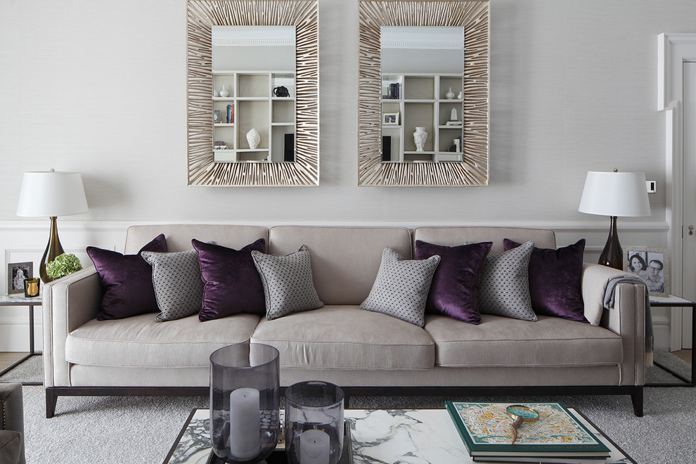 Источник вдохновения для домашнего уюта: парадная гостиная комната в классическом стиле с серыми стенами