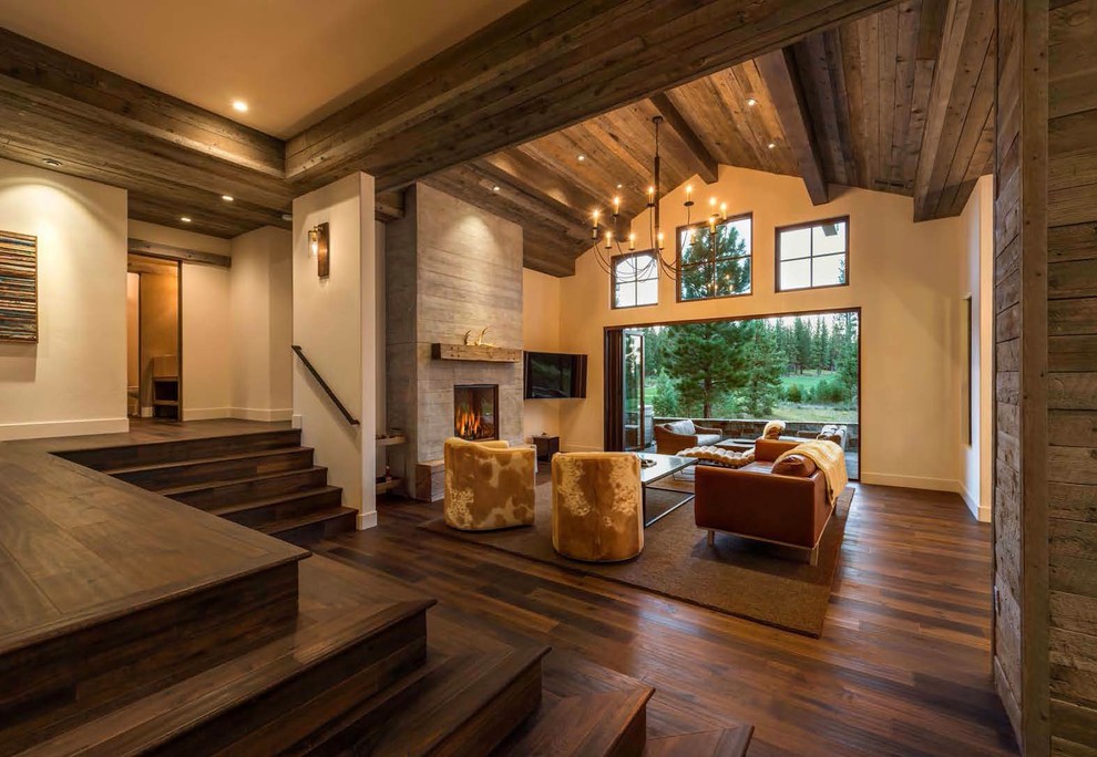 Example of a mountain style living room design in Sacramento