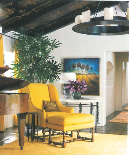 Foto de salón para visitas cerrado de estilo americano de tamaño medio sin chimenea y televisor con paredes blancas y suelo de baldosas de terracota