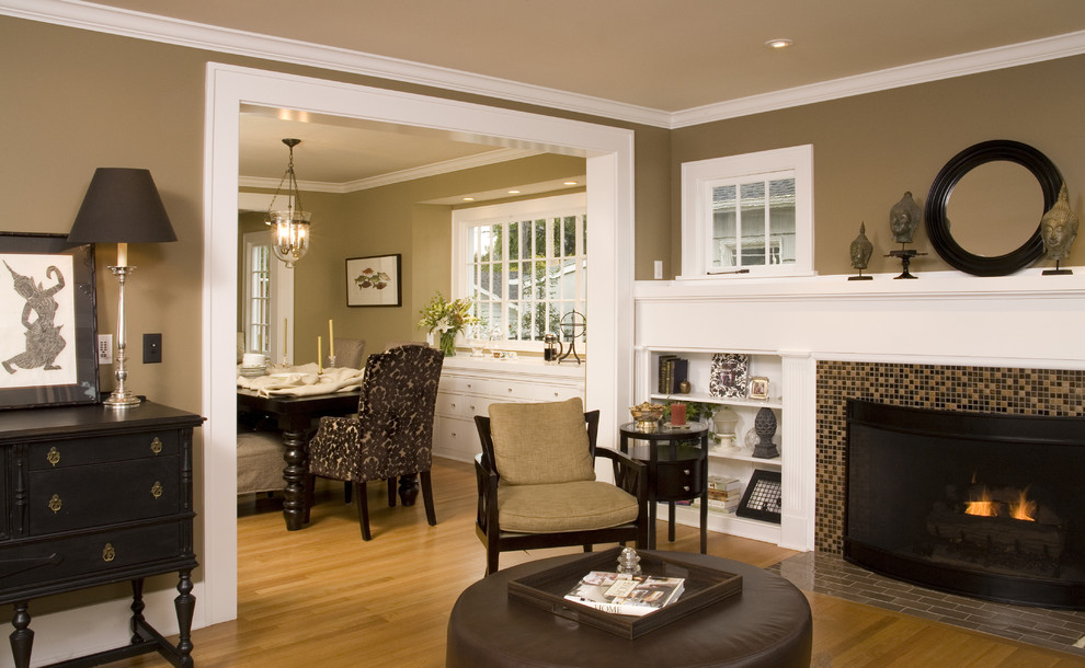 Design ideas for a classic living room in Seattle with a tiled fireplace surround.