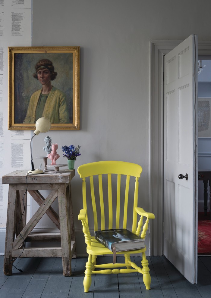 Photo of a traditional grey and yellow living room in Sussex.