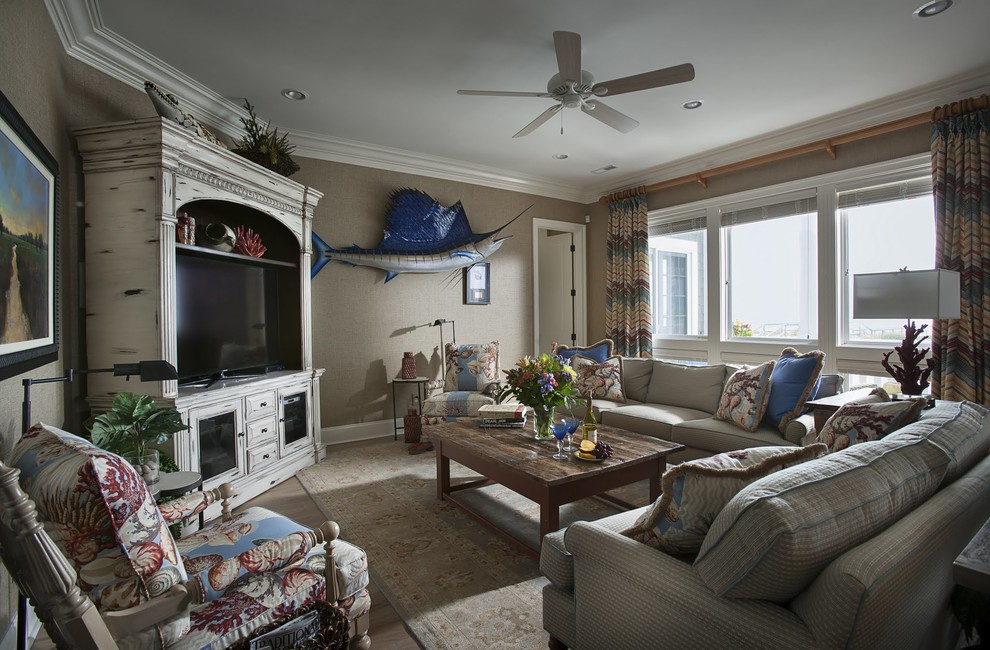 Living room - coastal living room idea in Charleston