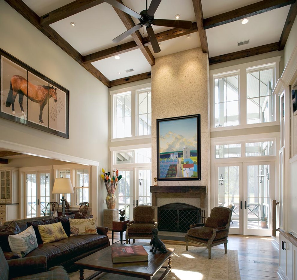 Living room - rustic living room idea in Charleston with a standard fireplace