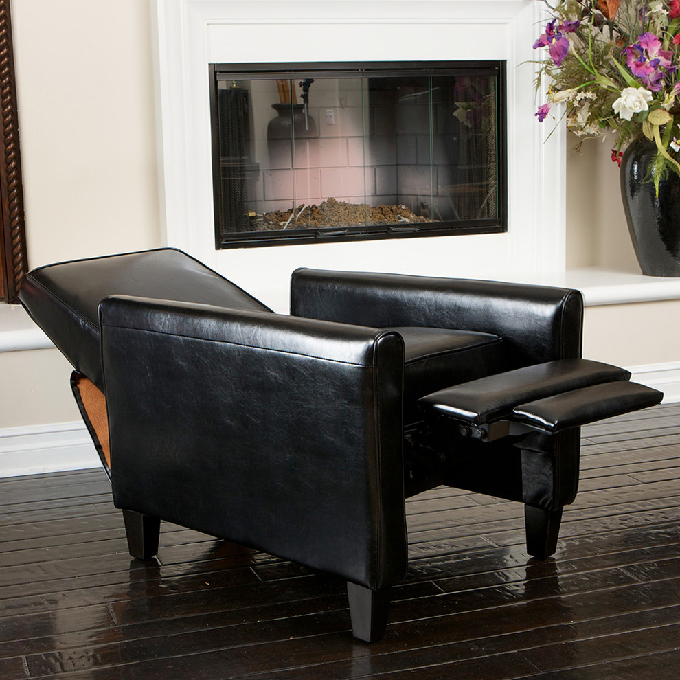 Lucas Black Leather Recliner Club Chair Moderno Salón Los Ángeles