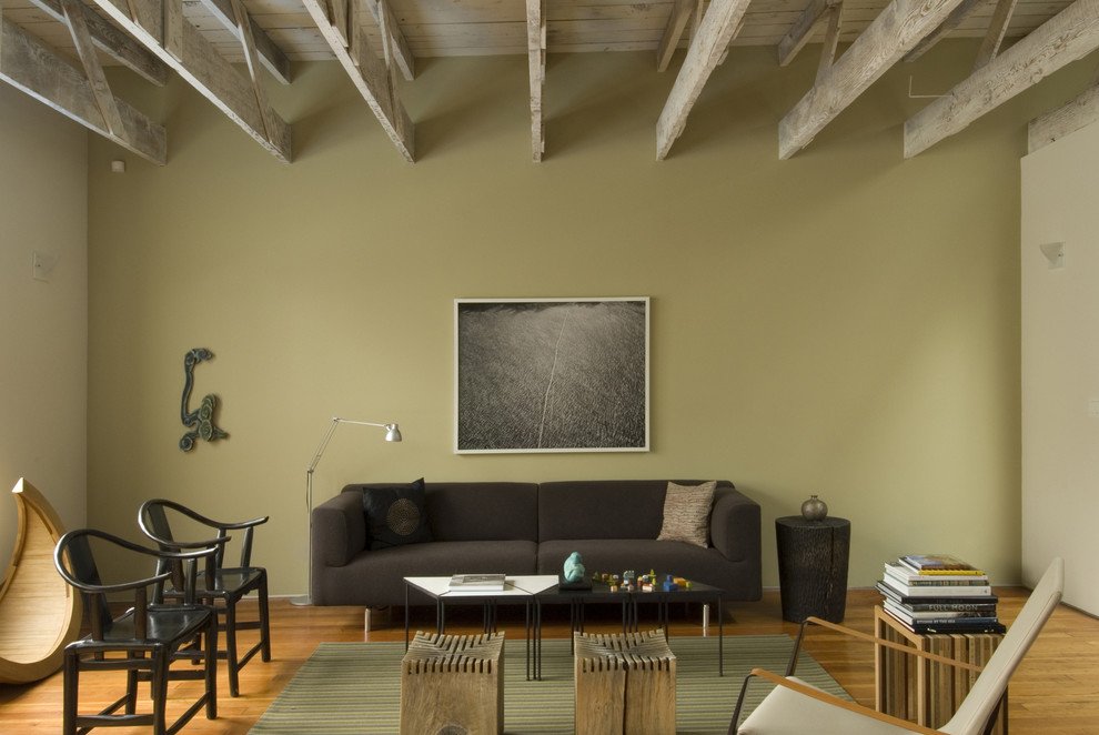 Photo of a rustic living room in San Francisco with medium hardwood flooring.