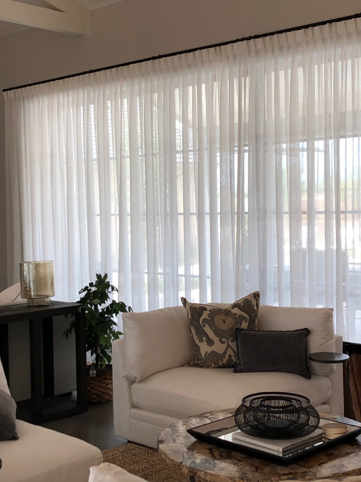 Privacy Sheers Transitional Living Room Phoenix by