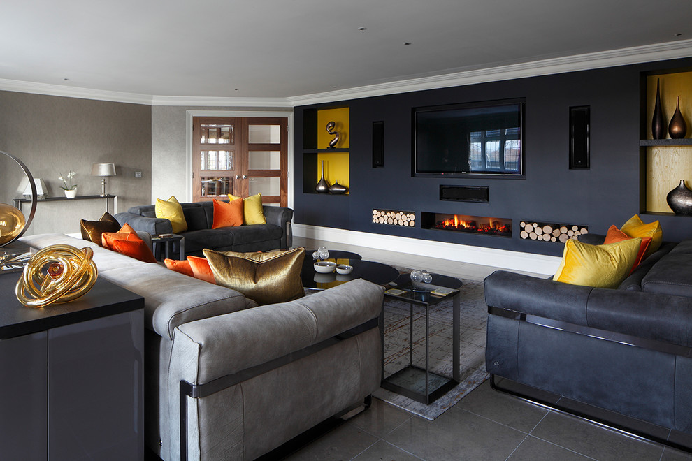 This is an example of a contemporary formal living room in Sussex.