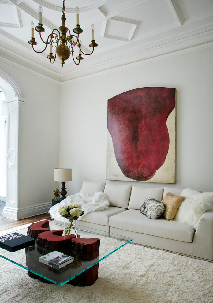 Immagine di un soggiorno contemporaneo di medie dimensioni con pareti bianche