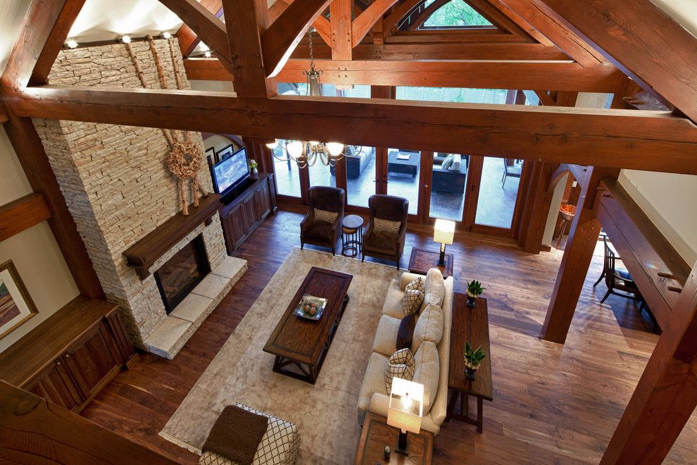Luxury Timber Frame Traditional Living Room Vancouver by