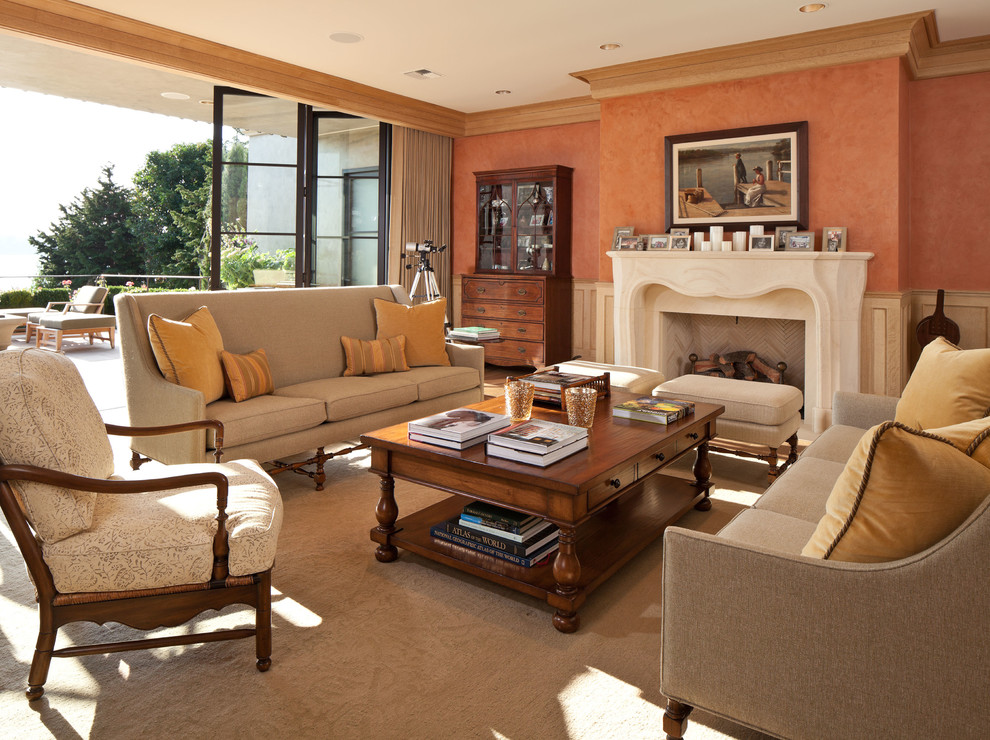 Large elegant living room photo in Seattle