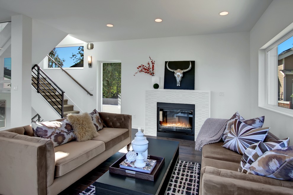 Design ideas for a medium sized contemporary living room in Seattle with white walls.