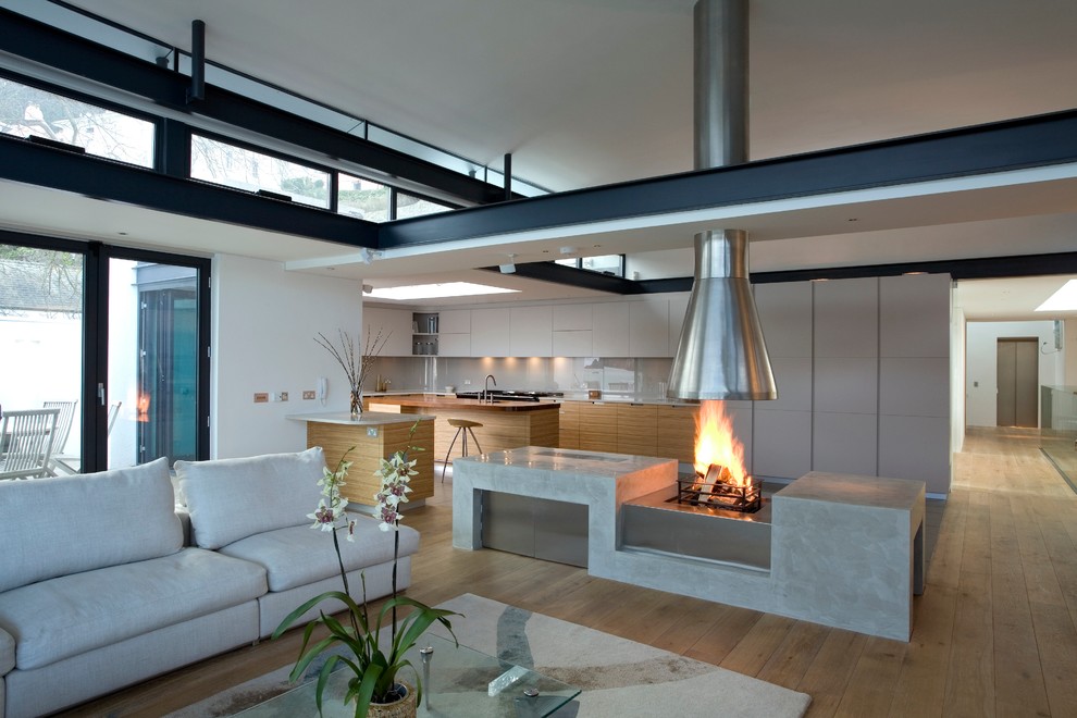 Example of a large trendy living room design in Devon