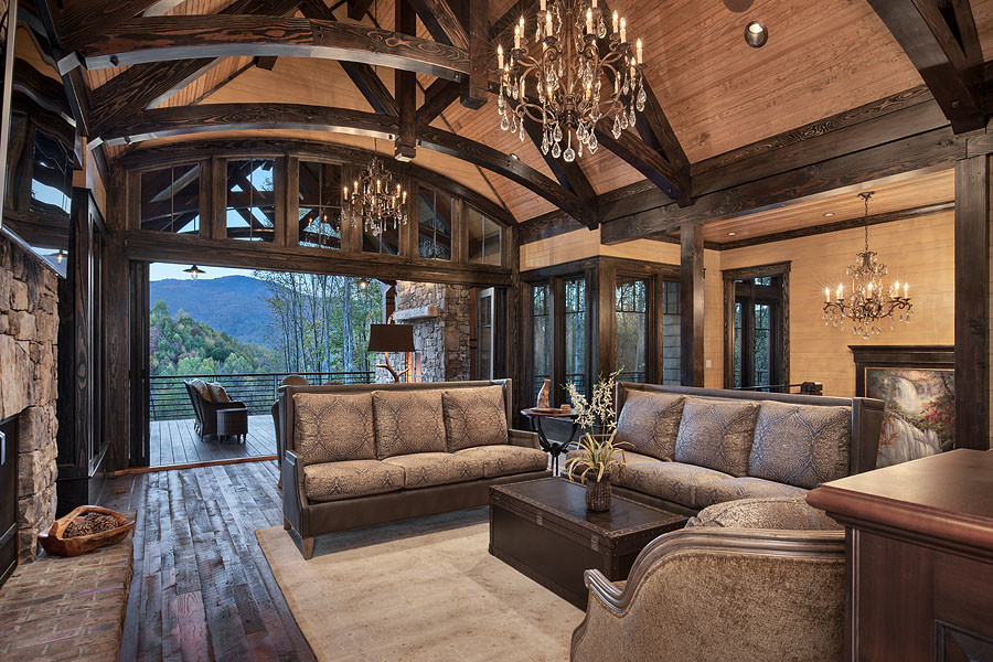 This is an example of a rustic living room in Other.