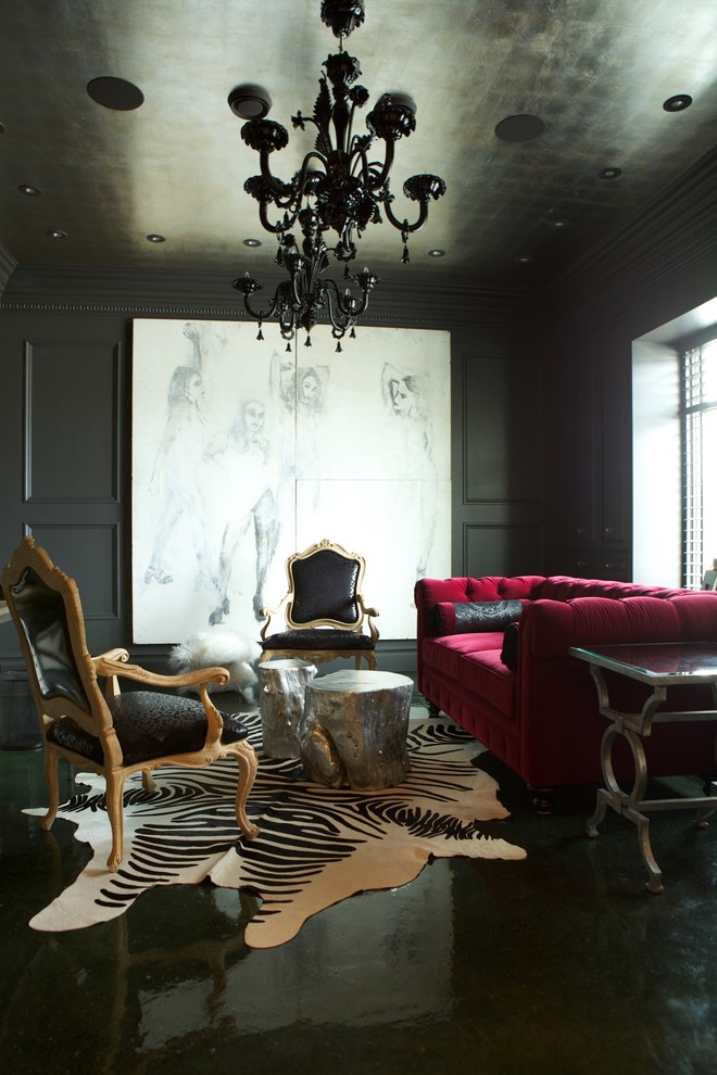 Foto di un soggiorno minimal chiuso con sala formale e pareti grigie