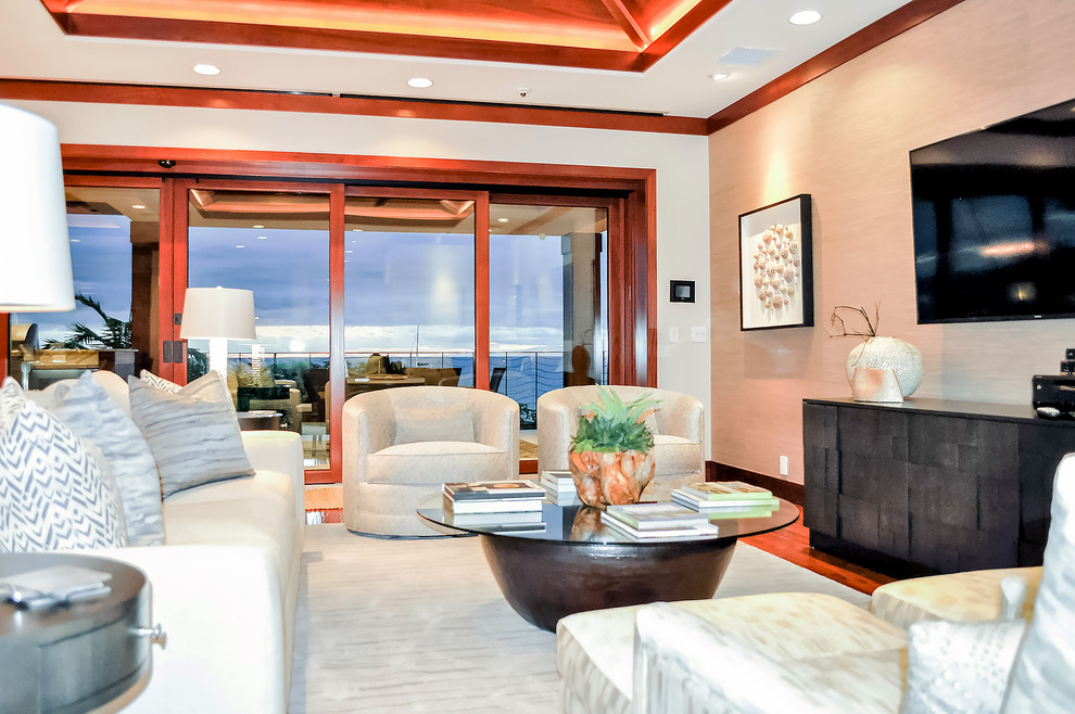 Inspiration for a coastal open concept living room remodel in Hawaii
