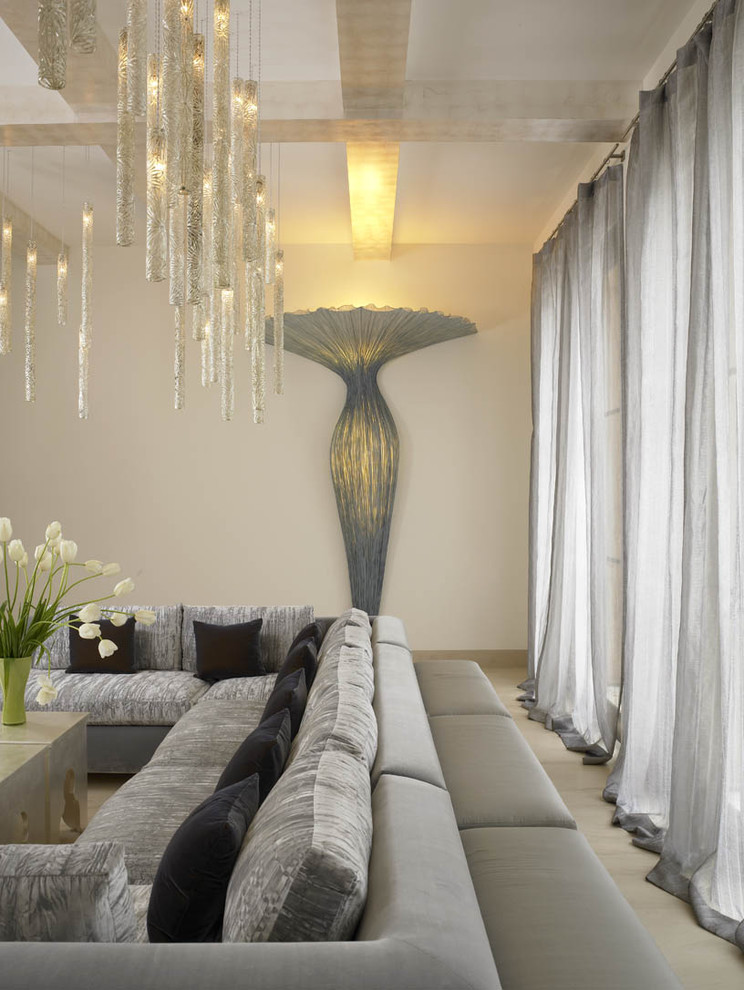 Inspiration for a modern living room remodel in San Diego with white walls
