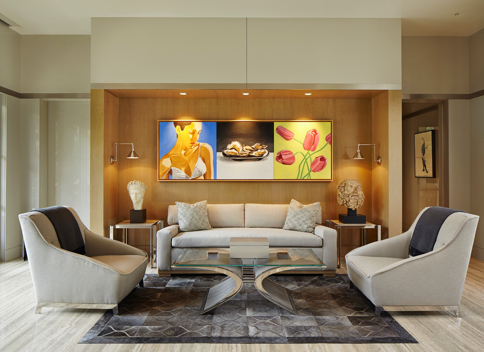 Inspiration for a contemporary living room remodel in Miami with beige walls