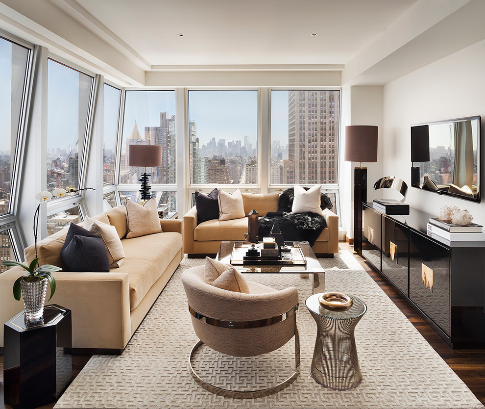 Design ideas for a medium sized contemporary living room in New York with a wall mounted tv.