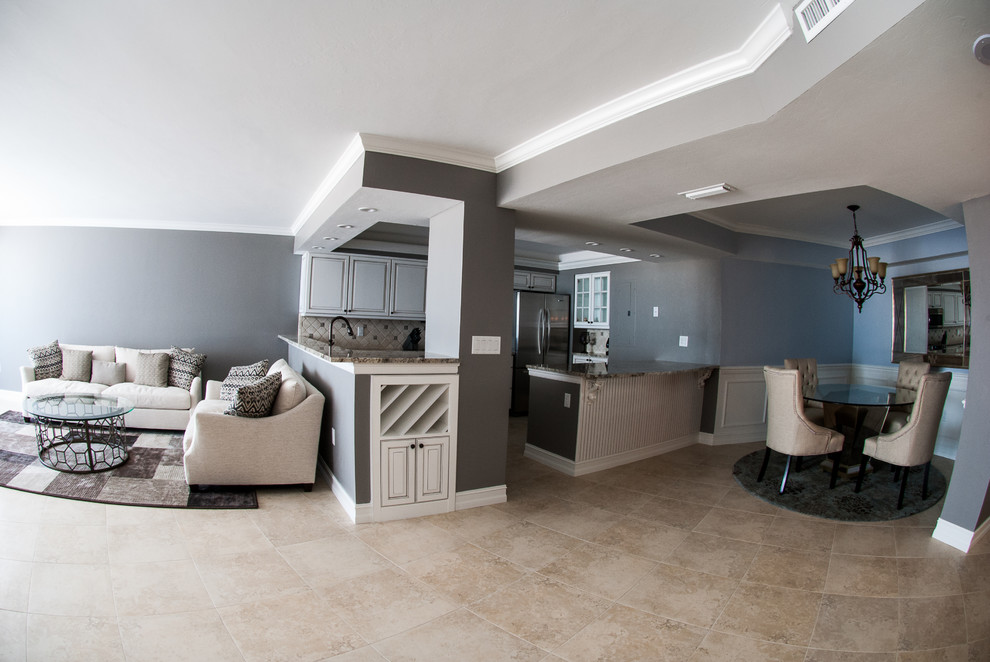 Photo of a medium sized retro formal open plan living room with grey walls and ceramic flooring.