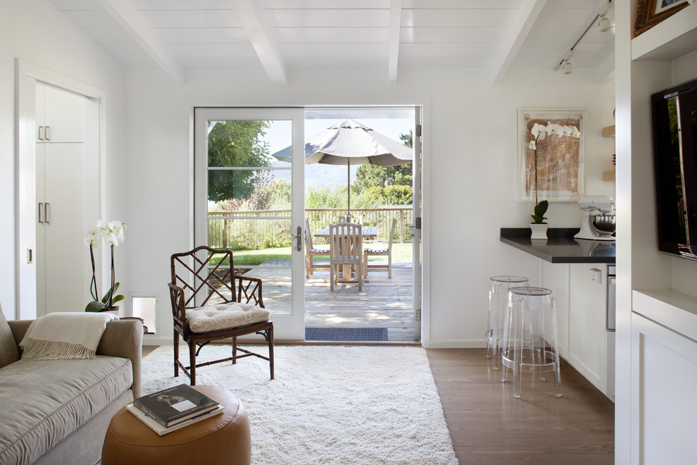 Design ideas for a contemporary living room in San Francisco with white walls.