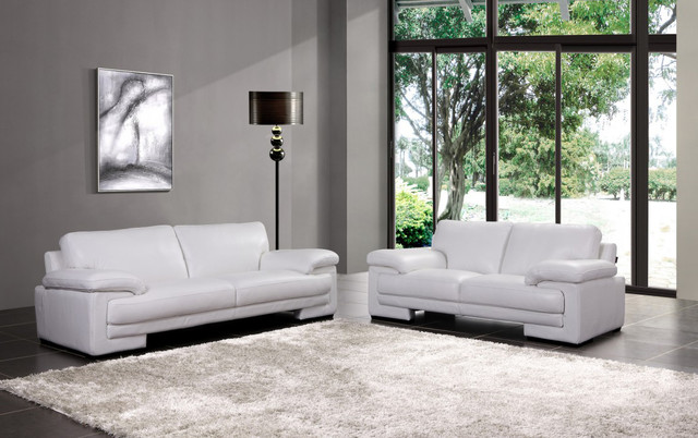Marlene White Top Grain Leather 2 PC Sofa Set Contemporary