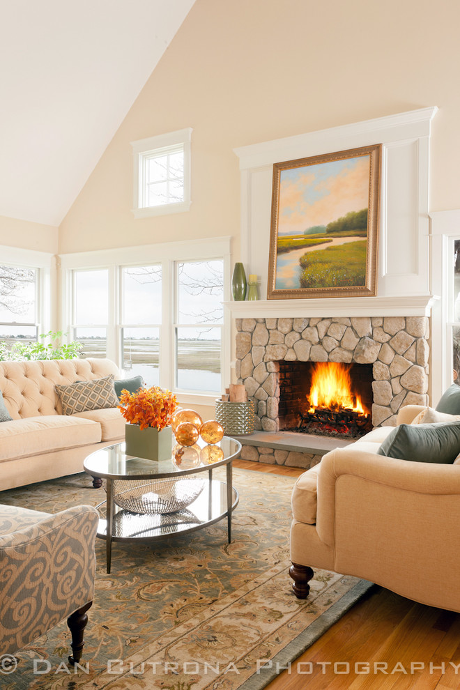 Design ideas for a coastal living room in Boston.