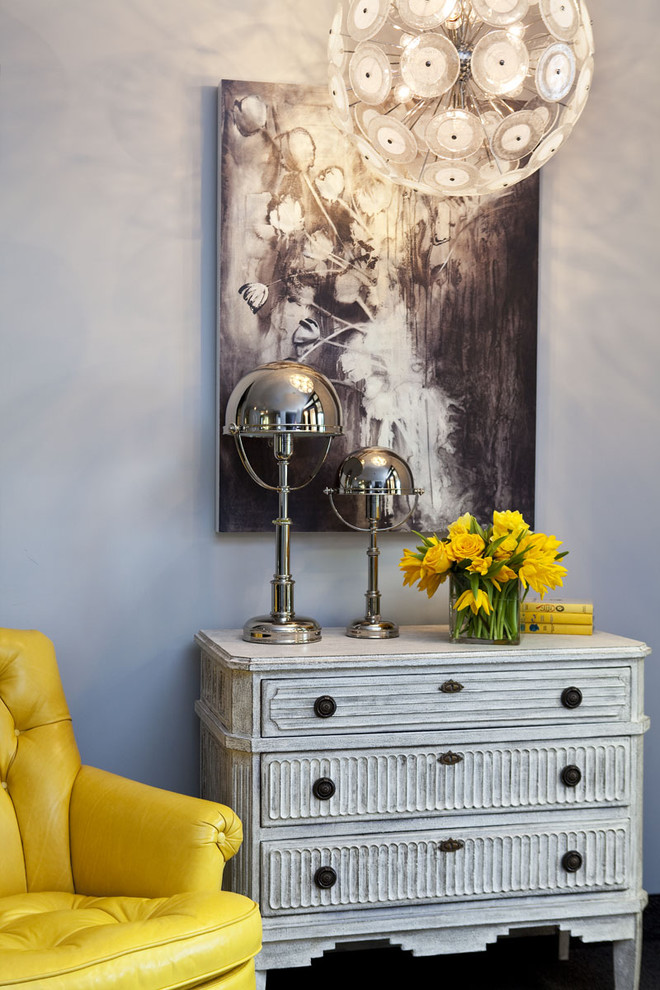 Example of a trendy living room design in Minneapolis with gray walls